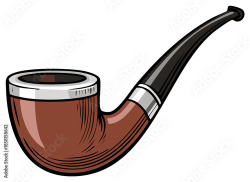 Tobacco Pipe Vector Illustration Classic Smoking Pipe with Brown Bowl and Black Stem