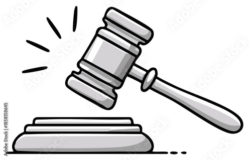Illustration of a gavel striking a block, legal and justice concept