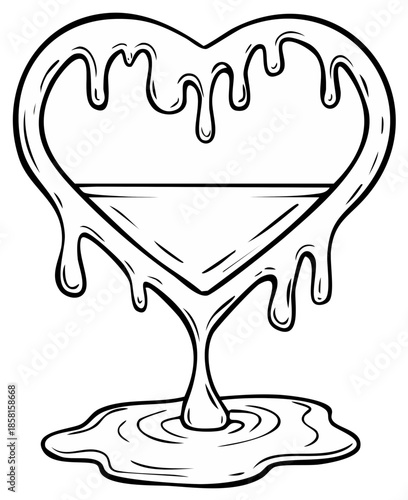 Melting Heart Shaped Cocktail Glass with Liquid Drips and Puddle