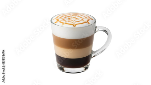 Tableau sur toile Layered latte macchiato with caramel drizzle isolated PNG, delicious coffee drin