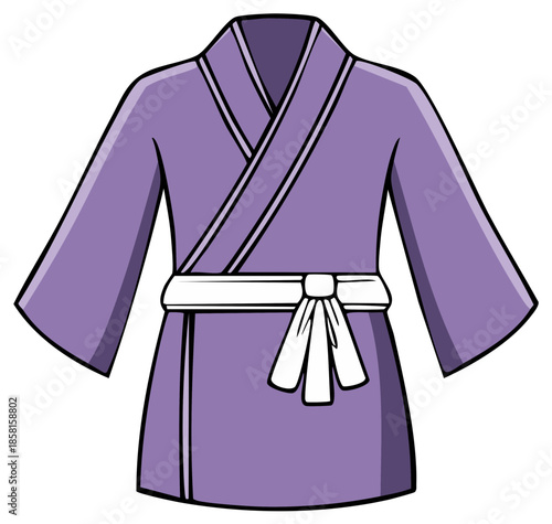Cartoon kimono robe illustration, purple design, tied belt graphic