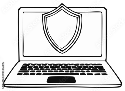 Digital Shield on Laptop Screen Symbolizing Cyber Security Protection and Data Safety