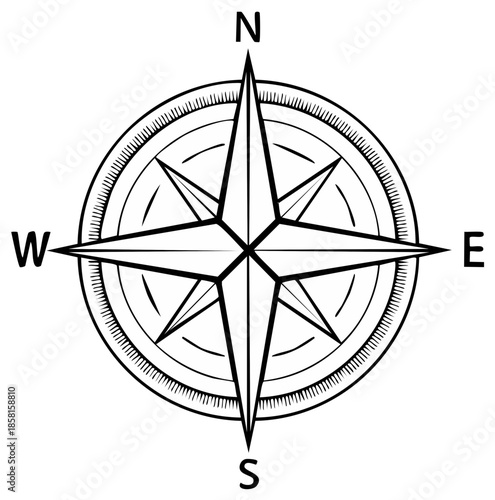 Vintage style compass rose illustration showing cardinal directions north east south west