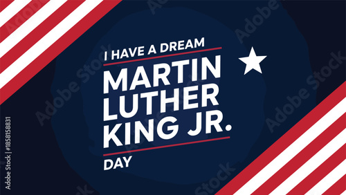 Martin Luther King Jr Day background with patriotic diagonal stripes and centered star for federal holiday social justice and equality celebration (22 words)
