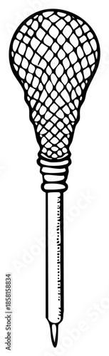 Illustration of a Handheld Fishing Net, Black and White Vector Graphic
