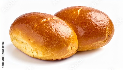 Two round bread rolls with glossy golden-brown crust, patterned with five curved slits radiating like a flower.