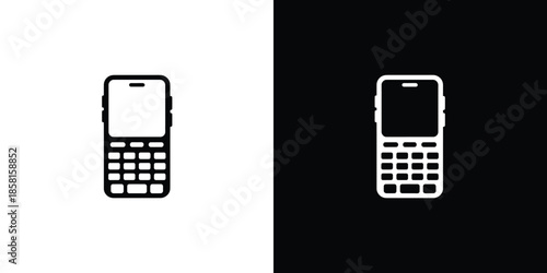 Simple black and white depiction of a traditional flip phone showcasing its numeric keypad