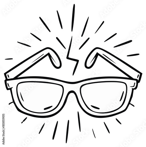 Cracked glasses vector design. Broken eyewear illustration with damage and radiating lines for repair service.