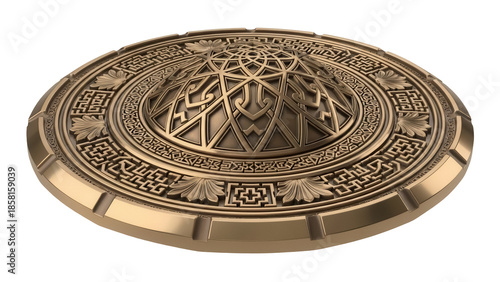 Valokuva Bronze shield with Celtic knotwork isolated PNG, ancient warrior defense on tran