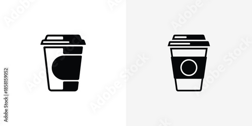 Takeaway coffee cup icon with black and white variations perfect for branding or menu displays