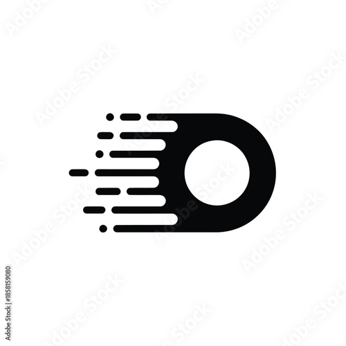 This black rounded shape with trailing speed lines suggests quick movement or digital delivery of information