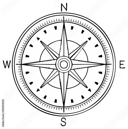 Vintage Compass Rose Illustration Navigational Tool Orientation Symbol with Eight Points Guiding Geographic Map Exploration