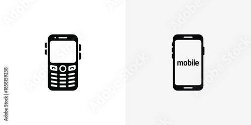 Two black icons representing different mobile phone types including a traditional keypad model and a modern smartphone