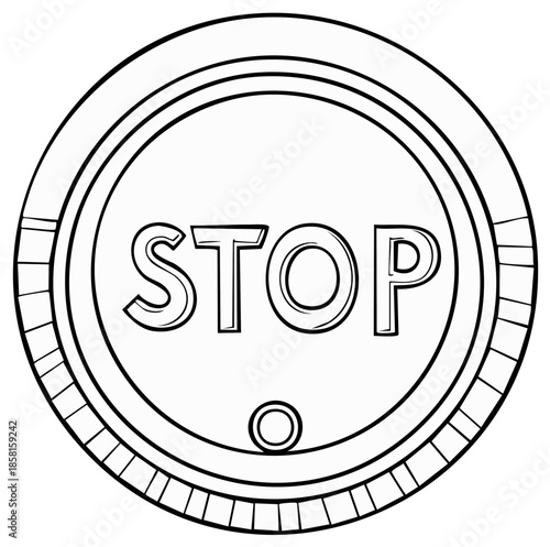 Stop Sign Outline: Traffic Safety Icon Hand-Drawn Style Circular Road Sign Illustration