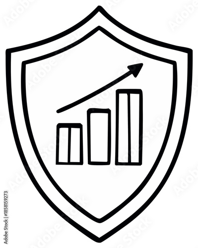 Financial growth bars protected by shield icon representing investment protection