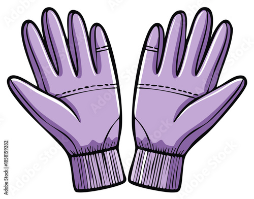 Pair of purple gloves, hand protection, isolated illustration