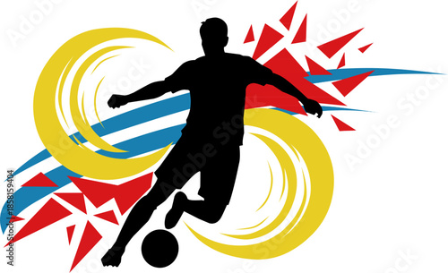 Silhouette of soccer player with abstract elements. Perfect for sports blogs, posters, or social media posts with dynamic visuals.