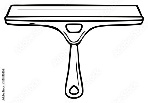 Handheld Squeegee Tool Outline for Cleaning Windows, Glass, and Surfaces Line Art Illustration