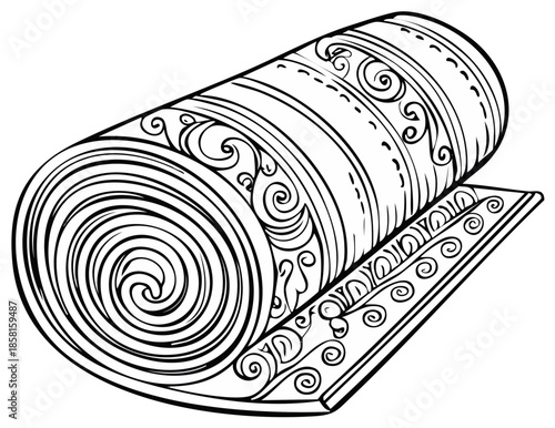 Yoga mat rolling isolated with decorative pattern and rolled edge for exercise outline art