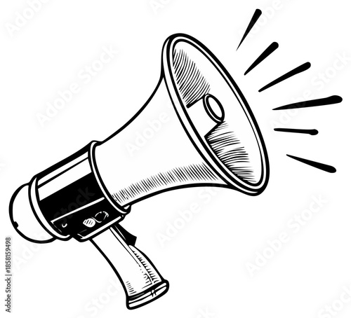 Hand-Drawn Megaphone Illustration Communication and Announcement Tool Black and White