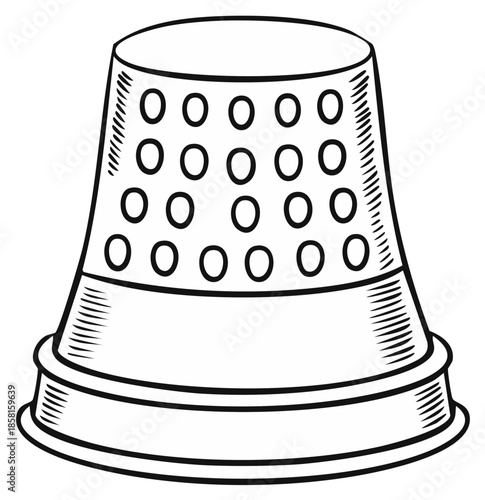 Outline illustration of a classic metal thimble for sewing and handcraft