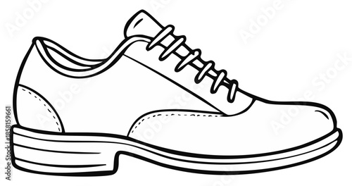Classic Black and White Line Drawing of a Formal Oxford Shoe