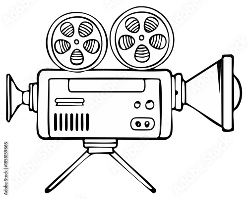 Retro film camera illustration, vintage cinema concept