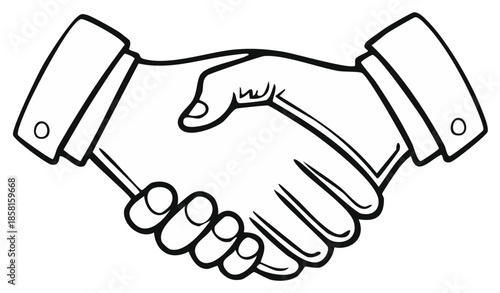 Two hands shaking in a black and white sketch representing agreement and partnership