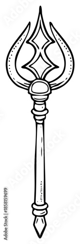 Line art illustration magic scepter with gems and a long handle design