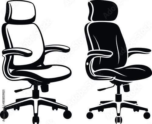 Office Chair Types Illustration, Ergonomic Swivel Desk Chairs.