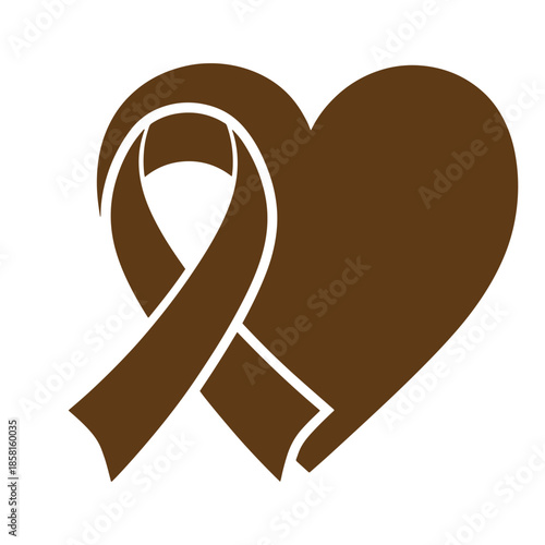 Vintage brown heart with ribbon symbol for awareness and love  a brown heart with a ribbon wrapped around it