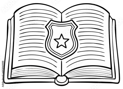 Law book illustration featuring a shield with star for police or security concept