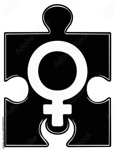 Female Symbol on a Puzzle Piece Concept of Women's Unity and Connection