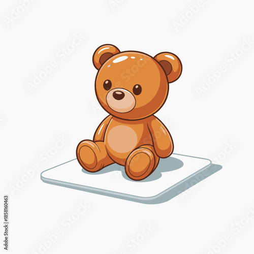 This charming illustration features an adorable teddy bear sitting on a soft surface, symbolizing childhood comfort, companionship, and the joy of cherished memories.