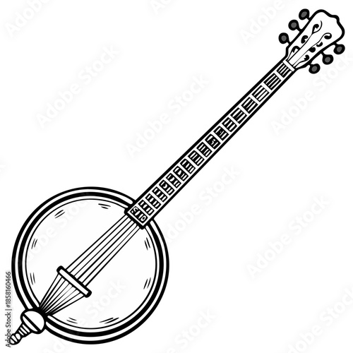 Simple line art illustration of a banjo musical instrument