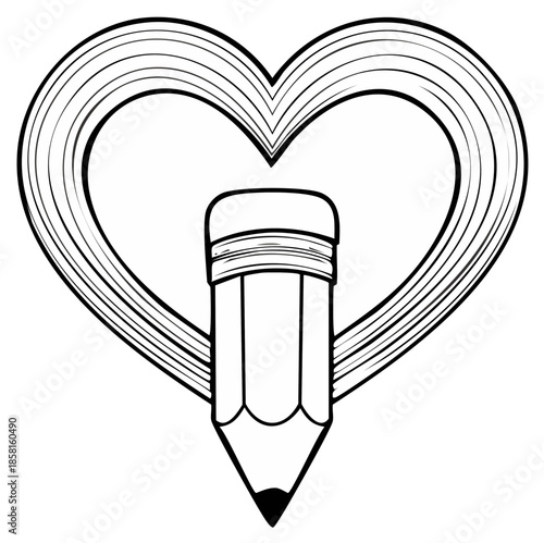 Pencil sketch inside a heart shape evokes writing passion creative education and artistic expression for designers illustrators and educators