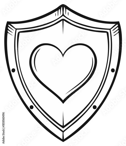 Sketch of a stylized shield shape with a heart emblem signifying protection, safety, and heartfelt guardianship