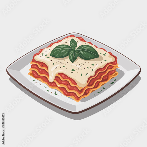 A delicious plate of lasagna, layered with rich cheese and sauce, garnished with fresh basil leaves, showcasing an appealing and mouthwatering culinary masterpiece that delights the senses.