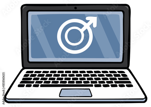 Laptop Displaying Male Gender Symbol Illustration Vector Concept Graphic Design