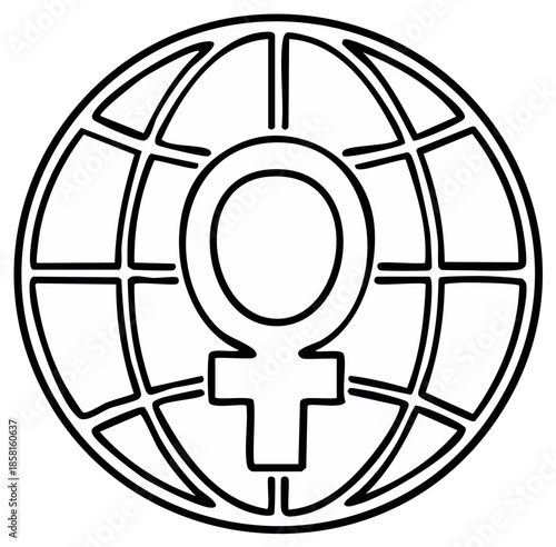Feminist symbol globe earth line art graphic illustration for International Women's Day activism