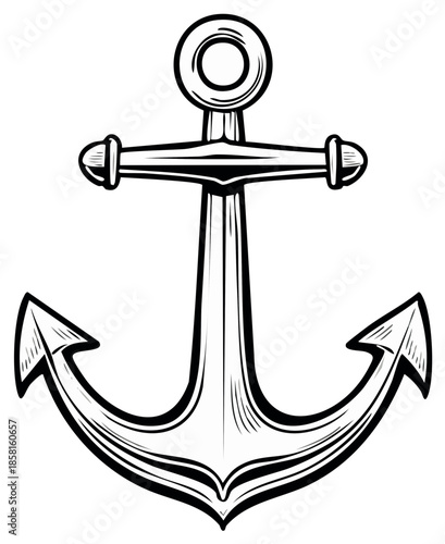 Anchor nautical vector outline illustration, sea adventure symbol, ship and sailing design, marine vintage equipment icon