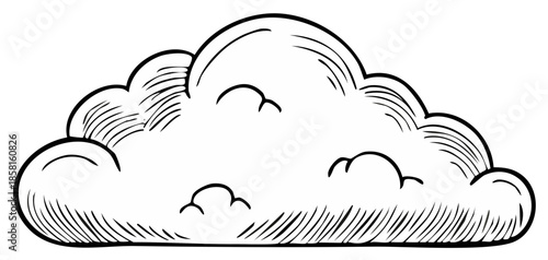 Cloud illustration in hand-drawn style, black and white