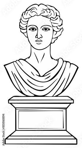 Elegant Line Art Rendering of a Classical Bust Sculpture on a Pedestal Displaying Artistic Grace and Timeless Beauty
