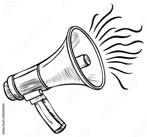 Hand Drawn Bullhorn Loudspeaker Sound Waves Illustration Communication Promotion Advocacy Announcement Attention