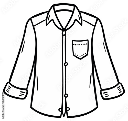 Black and white illustration of a button up shirt with a pocket on the front