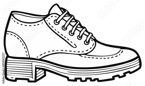 Detailed Line Art of a Men's Dress Shoe with Laces and Decorative Stitching