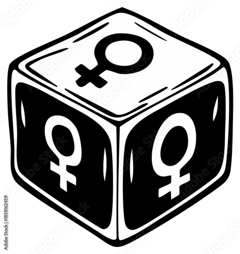 Female Symbol Die Cube Vector Illustration Icon for Gender Equality and Women's Rights