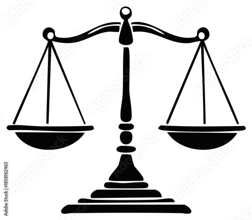 Scales of Justice Icon in Black and White, Balancing Weights, Legal Representation Concept