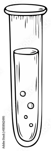 Illustrated test tube with liquid and bubbles science vector