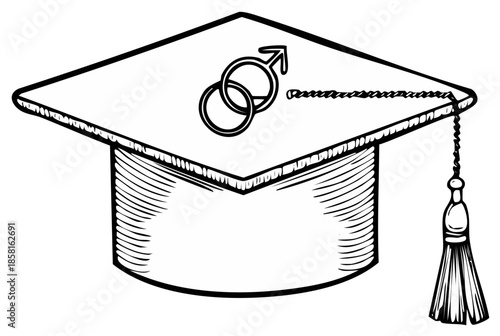 Graduation cap with gender symbols depicting LGBTQIA+ equality and education concept